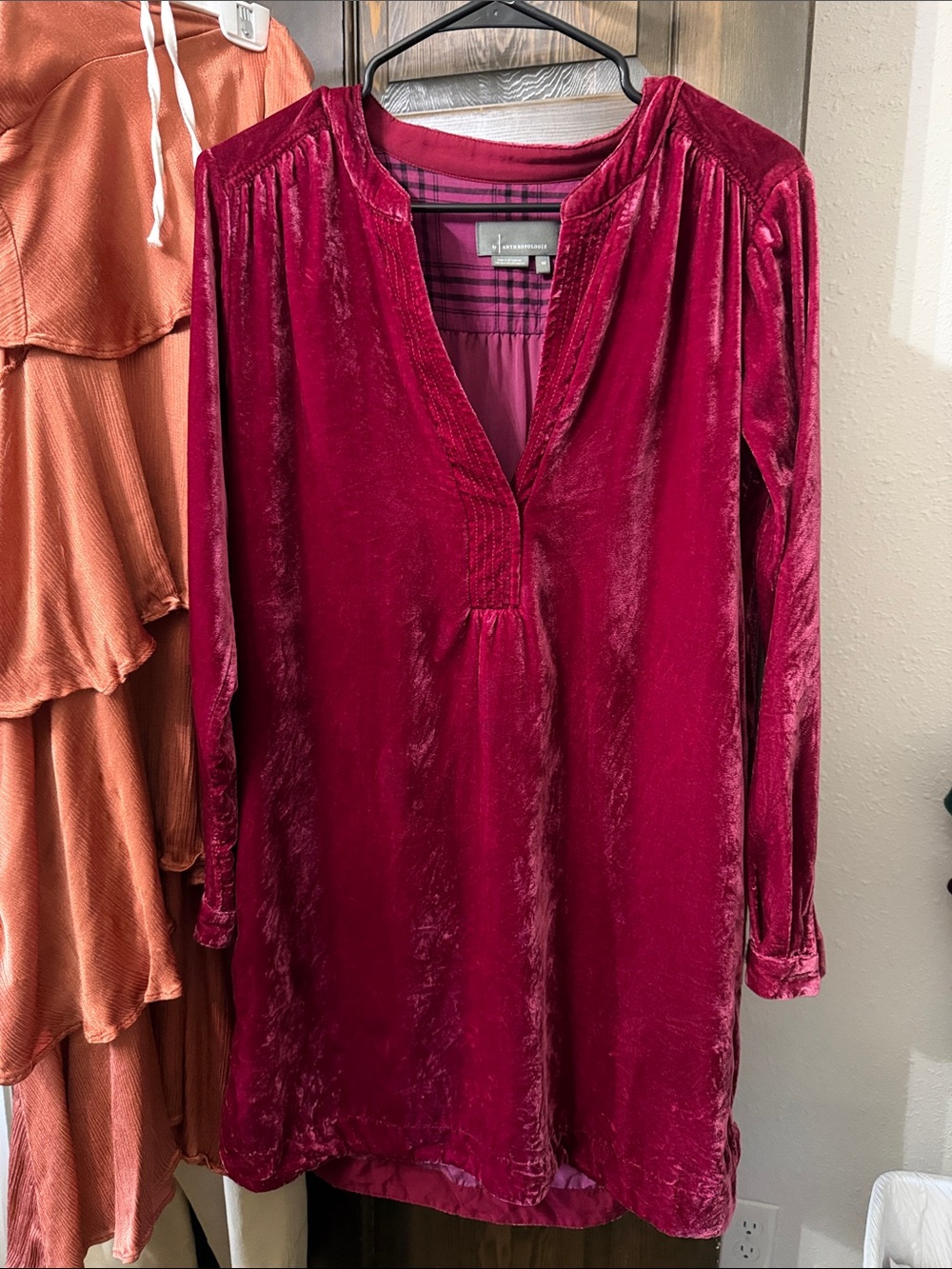 Velvet Long-Sleeve Tunic/ Dress- Burgundy